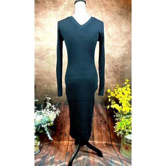 LITA By Ciara Icon Rib V Neck Cardigan Button Front Midi Dress Black M - Picture 14 of 16
